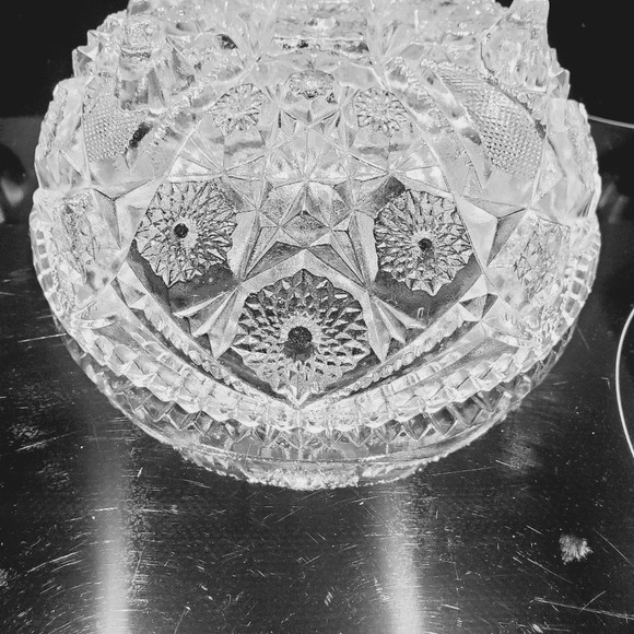 EAPG Three Toed Bowl, McKee Glass, Footed, Star Pattern, Sawtooth Edged,7" - Picture 6 of 8